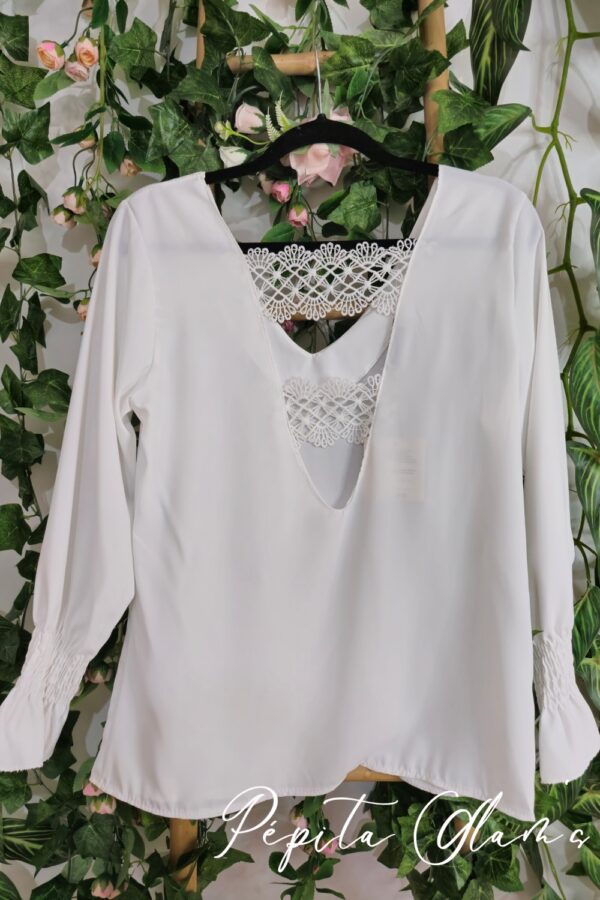 Le top gracieux avec dos nu en dentelle blanc – Image 2